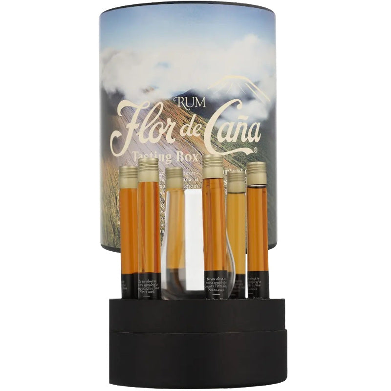Flor De Caña Rum Tasting Box + Glass 7,12,15,18,20,25 Y.O. Gift 40.83%